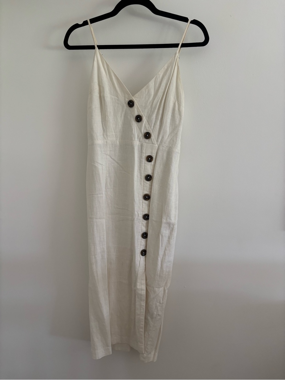 Linen White Button-Front Midi Dress